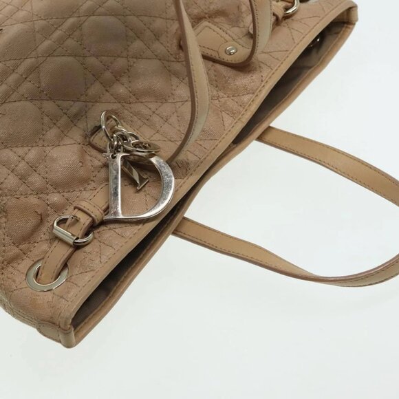 Christian Dior Lady Dior Canage Hand Bag Coated Canvas Cream Vanilla Auth yb647 - Picture 5 of 15